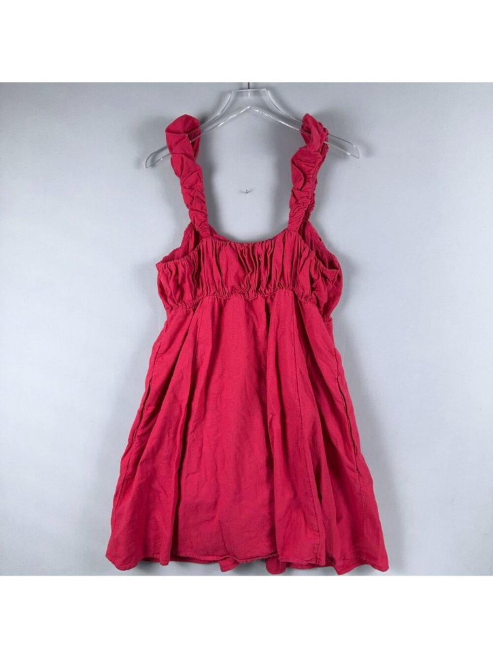 Abercrombie & Fitch Dress Size XLT Pink Ruffle-Strap Linen Neck Square Sundress - Picture 5 of 10